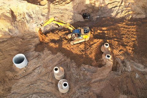 Sewer construction works on site