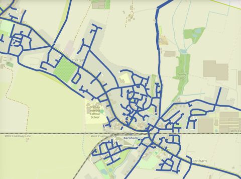 Surveyed streets highlighted on the GIS platform map