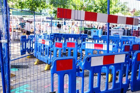 Barriers around an excavation during street works