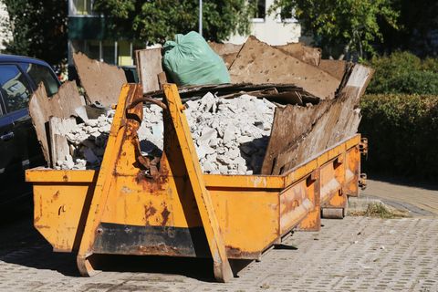 A loaded skip awaiting collection