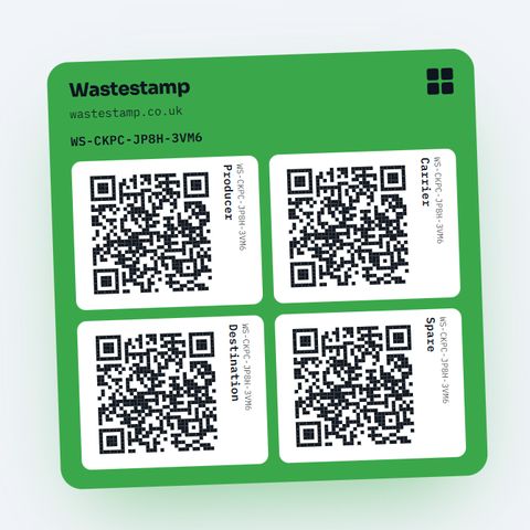 A Wastestamp stamp card with QR stamps for producer, carrier and destination